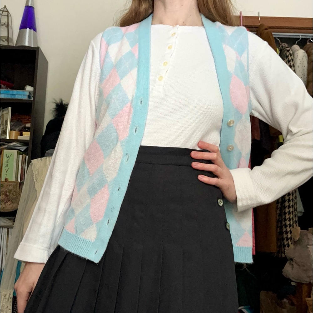 80s Brownstone Studio NY Pastel Argyle Knit Sweater Vest - Picture 6 of 13